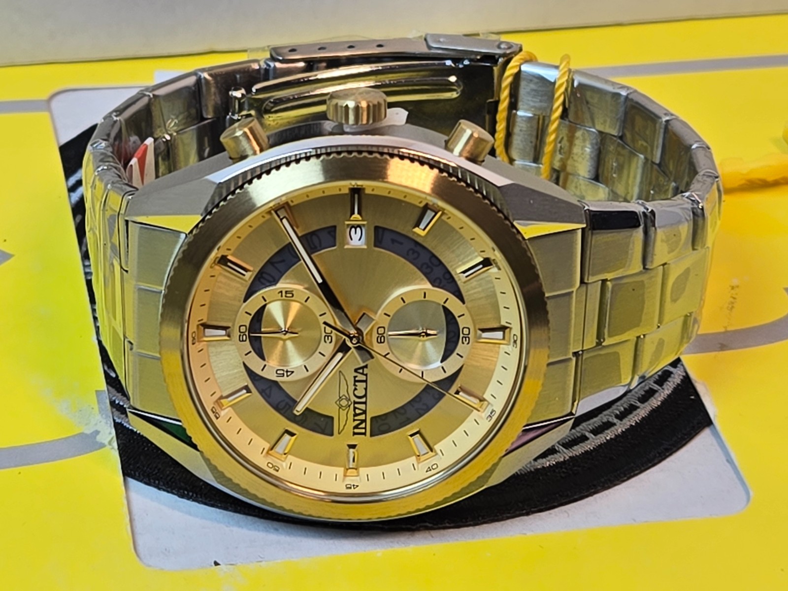 Invicta Speedway Sprintus Men’s Watch 45mm Steel w/ Gold Bezel & Date NEW