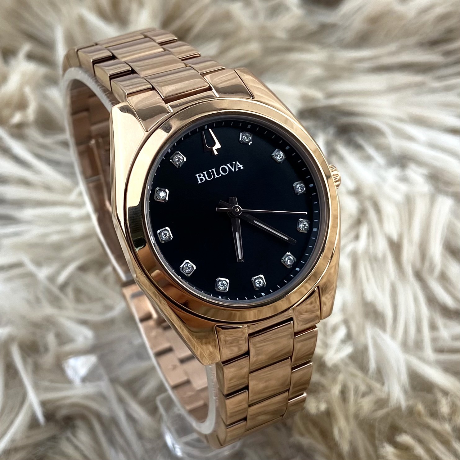 Bulova Surveyor Quartz 31mm Grey Dial Rose Gold Strap Women’s Watch 97P156