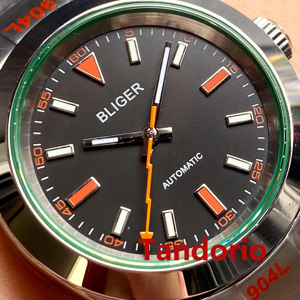 Polished 40mm BLIGER Black Dial Sapphire Glass MIYOTA PT5000 Automatic Men Watch
