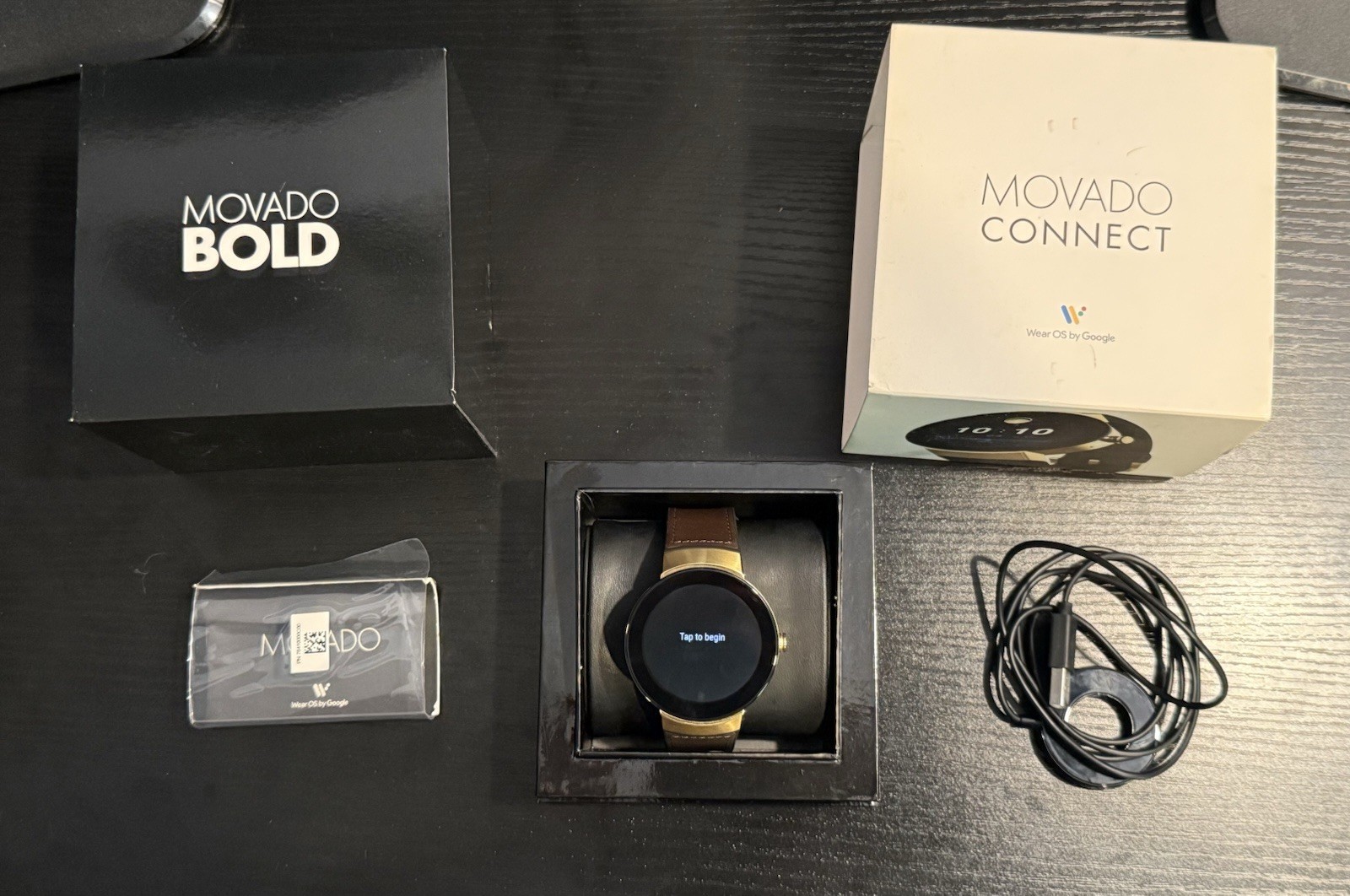 Movado Connect Men’s 46.5 mm Digital Smartwatch Gold Steel Leather 3660021