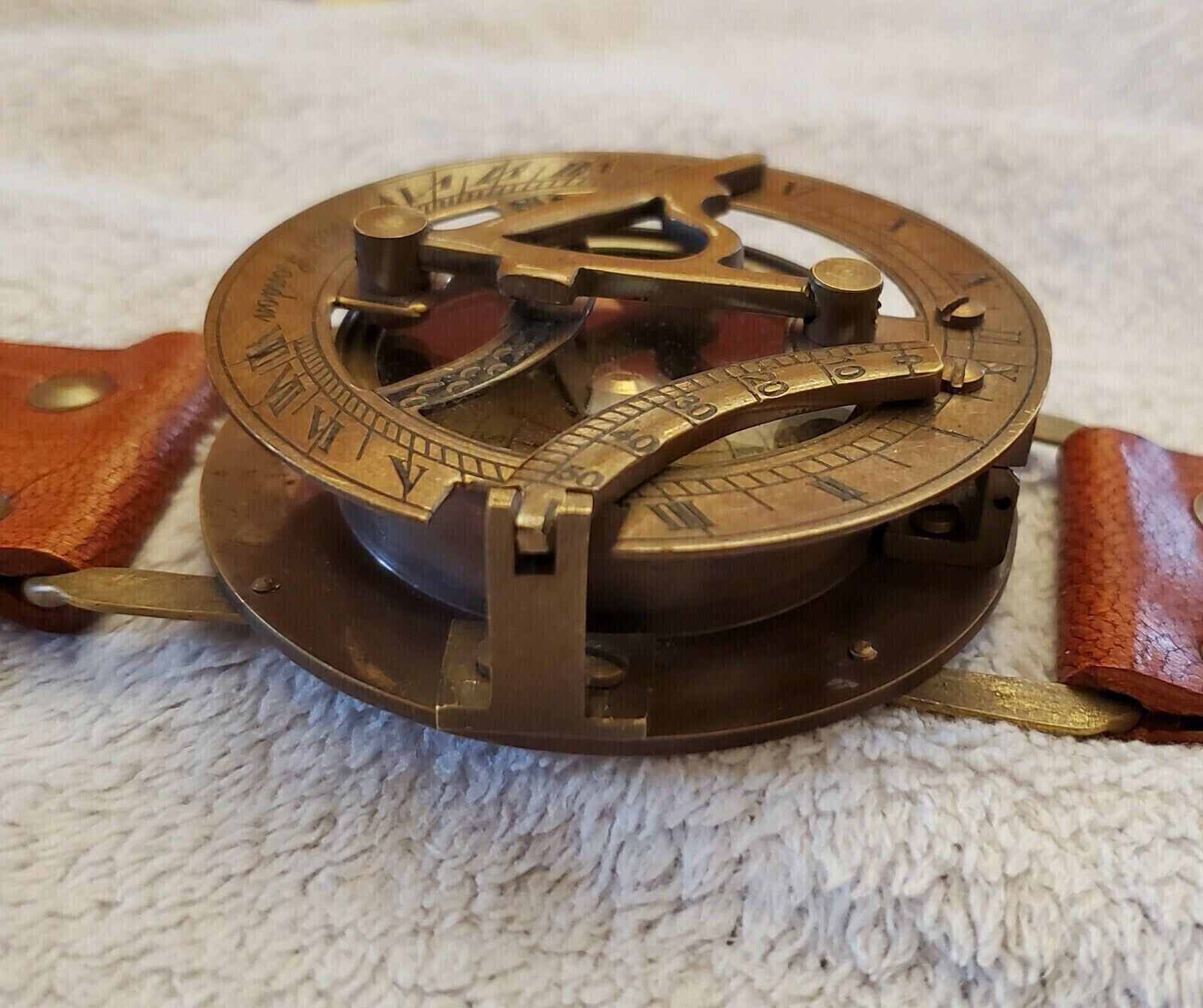 Sun Dial Leather Watch Brass Compass Leather Old Gold Lustre Unusual UK