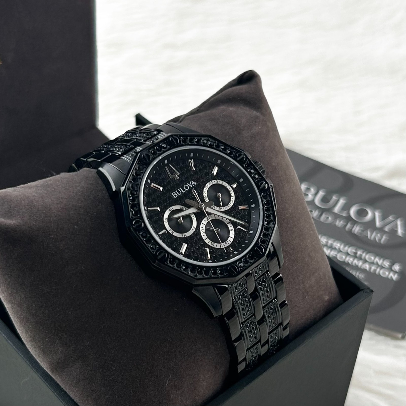 Bulova 98C134 Octava Men’s Black Pave Dial Chronograph Quartz Men’s Watch 42MM