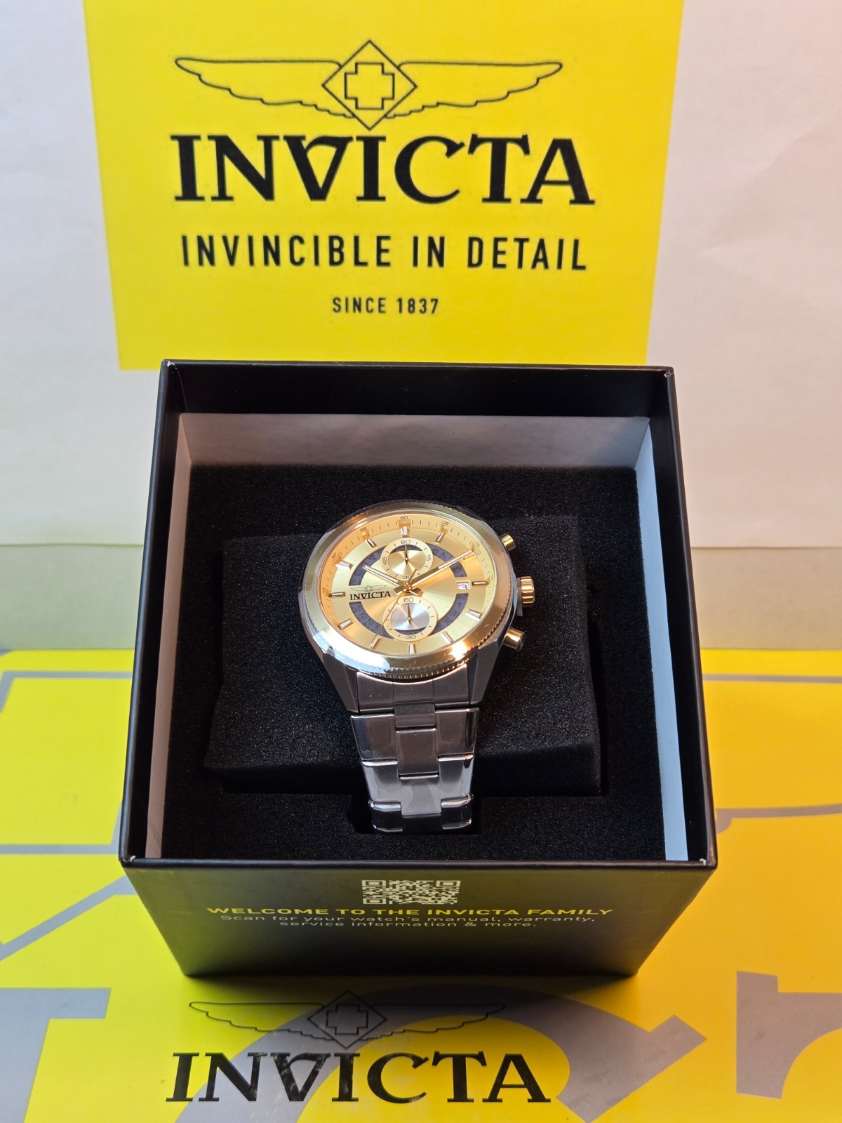 Invicta Speedway Sprintus Men’s Watch 45mm Steel w/ Gold Bezel & Date NEW