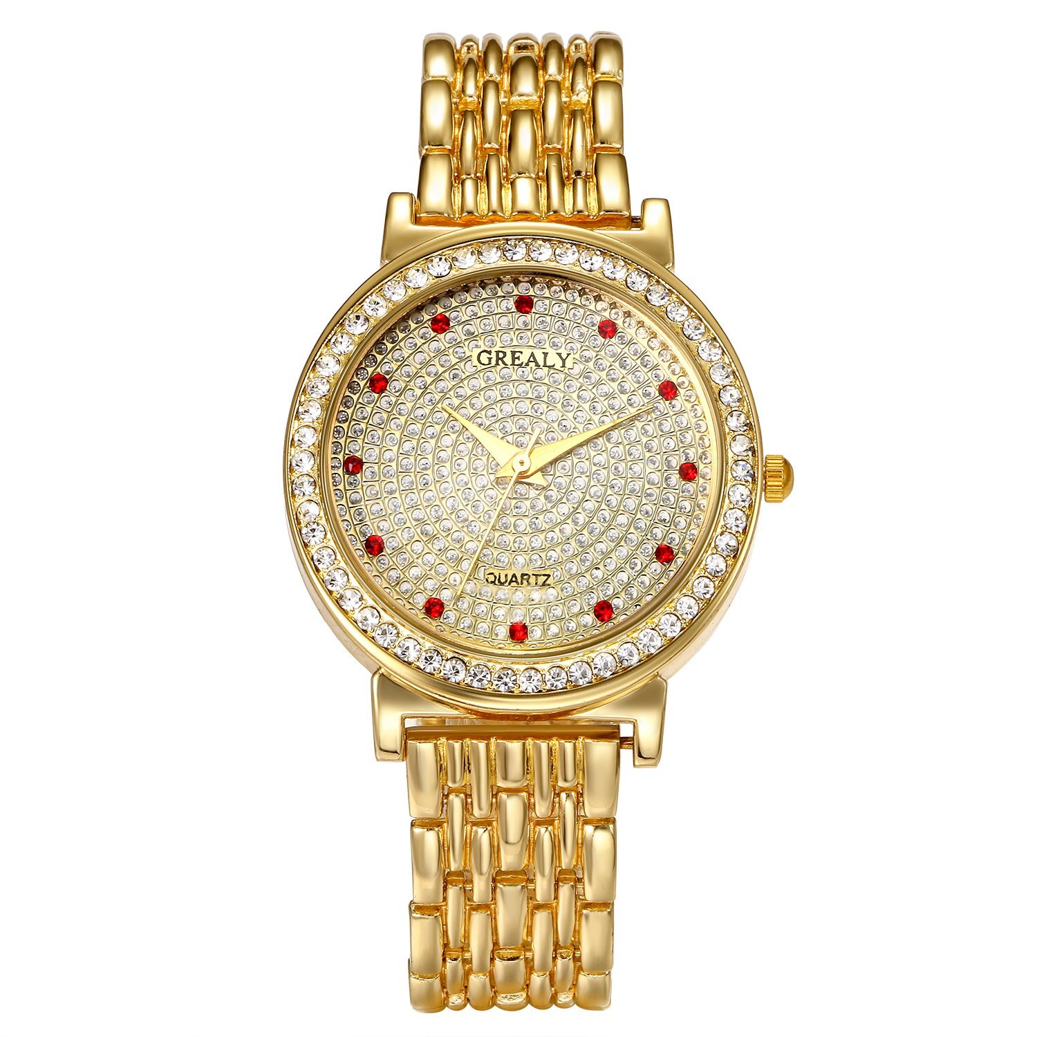 Women’s Rhinestone CZ Dial Stainless Steel Band Quartz Analog Wrist Watch Gift