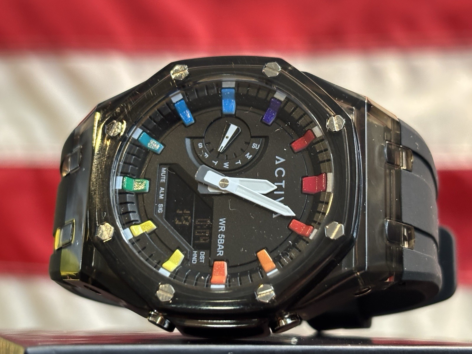 Acw2100-006 Invicta 40mm Quartz Digital Essential “Party Dial “On Rubber Strap