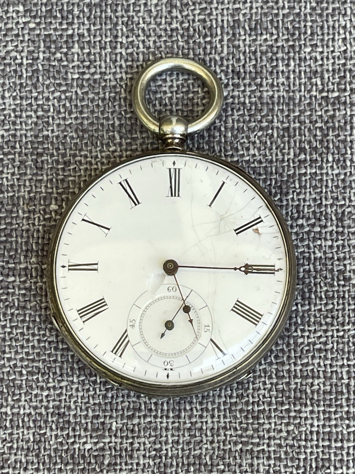 Antique Silver Key Wind Swiss Pocket Watch Cylinder 44mm Runs