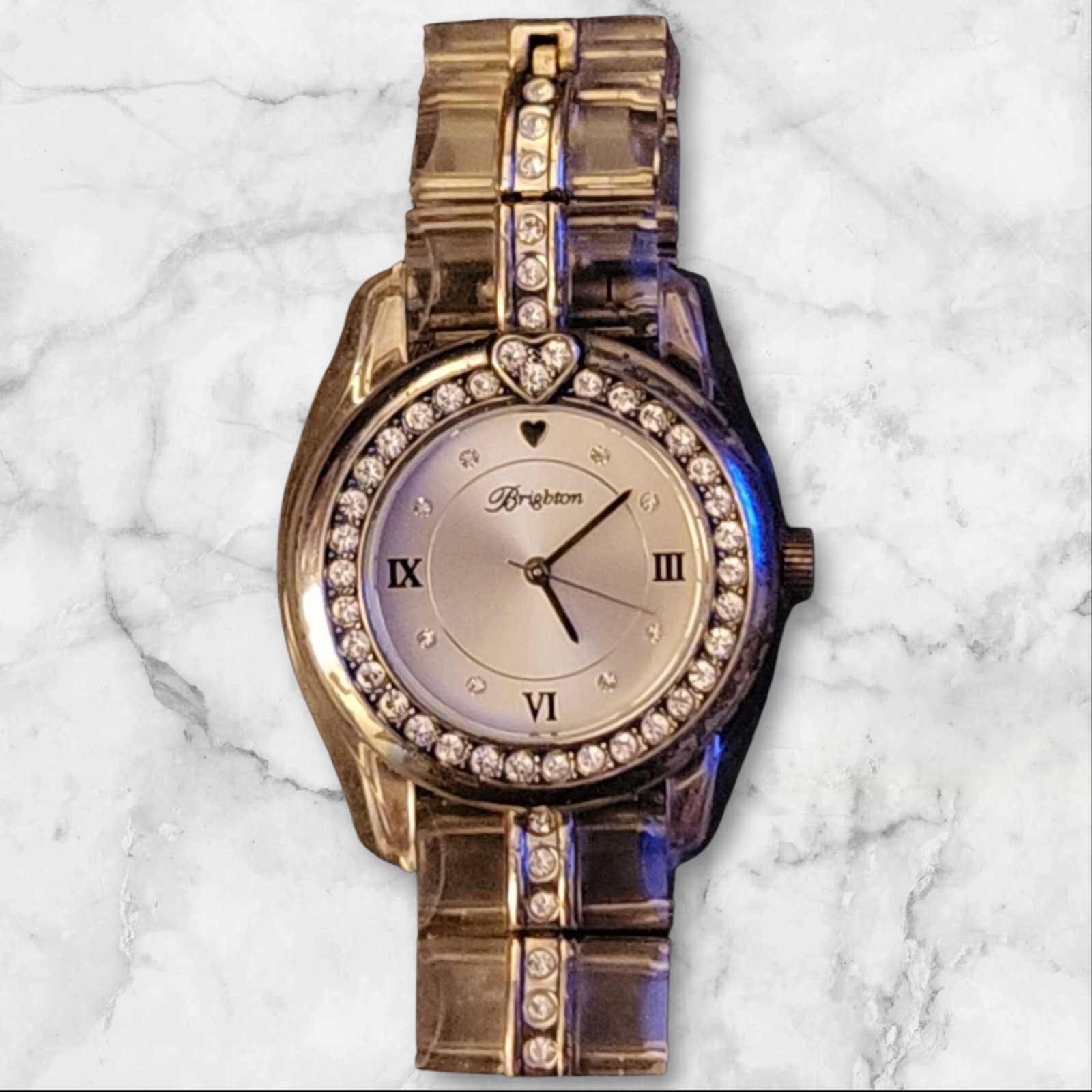 Brighton Dana Point Silver Plate Quartz Watch Lucite Band Silver Crystal Accents