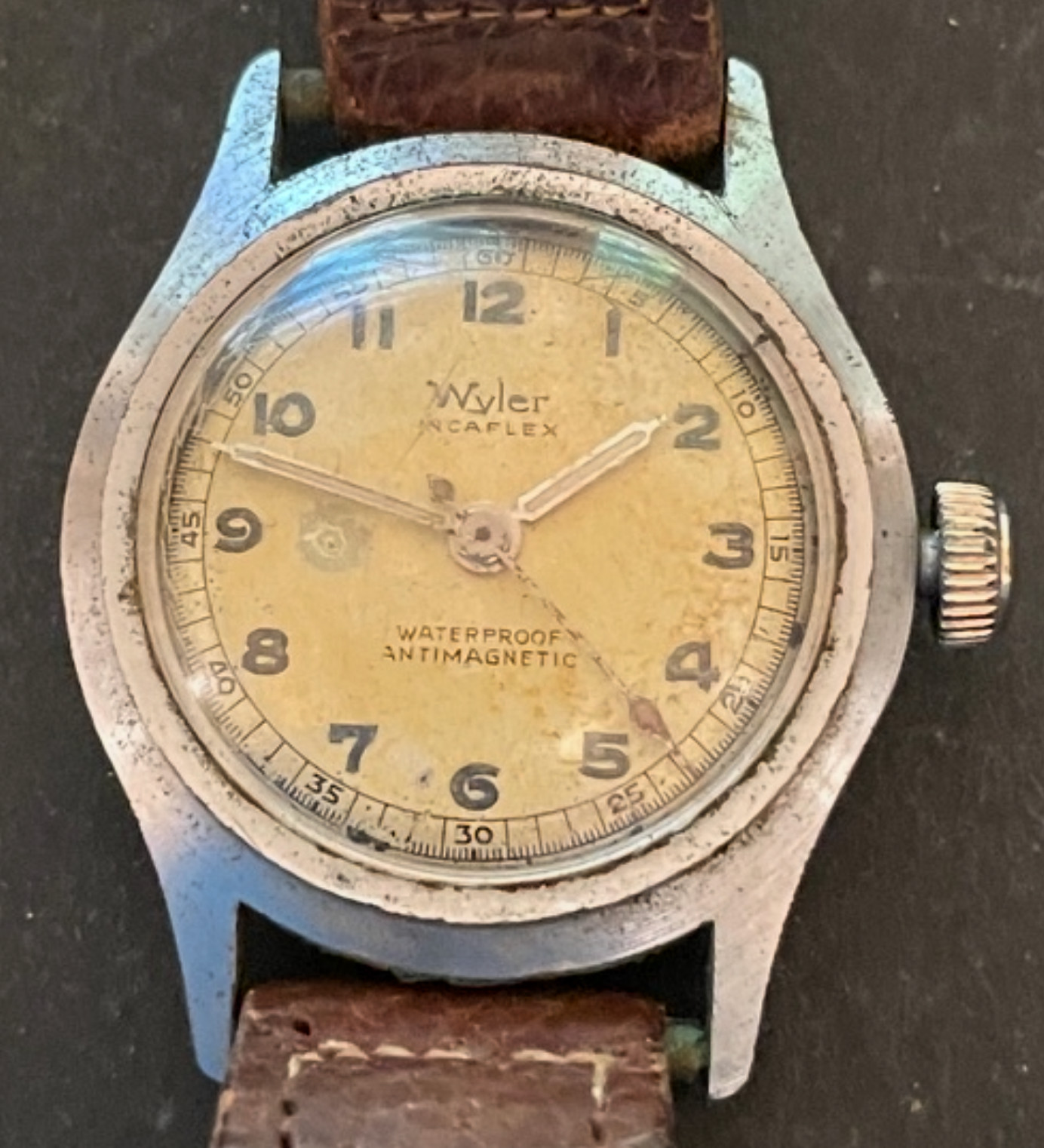 Vintage Wyler Incaflex Men’s Watch Parts/Repair Military Style 29mm Case Swiss