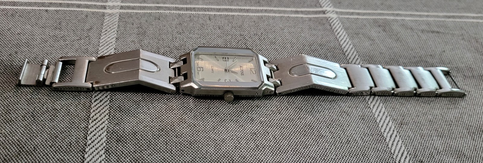 Alpine Quartz Rectangular Dress Watch Silver Tone Stainless Japan Needs Battery