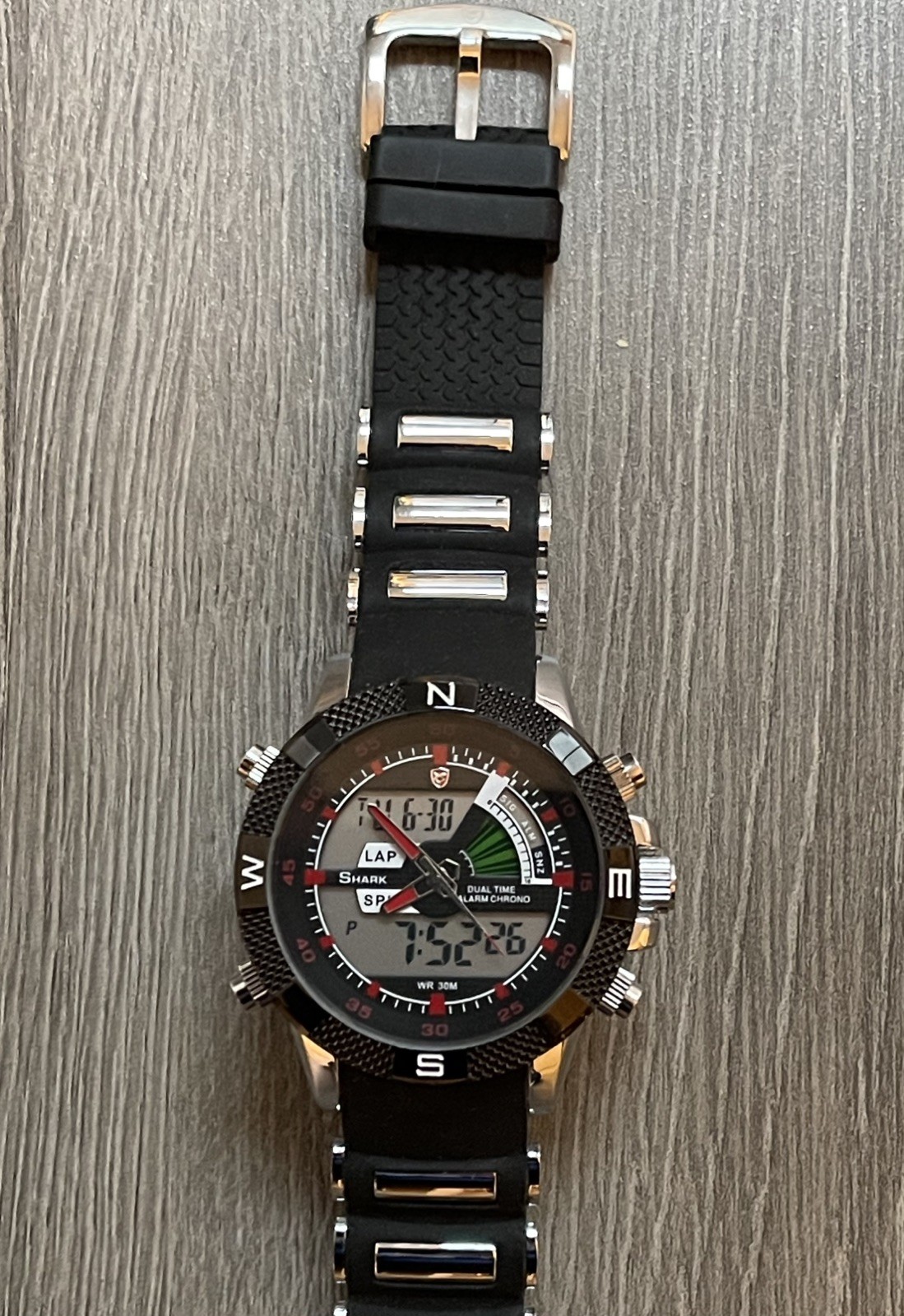 Shark Sport Chronograph Watch DS0061 free rugged case! Biker tough watch