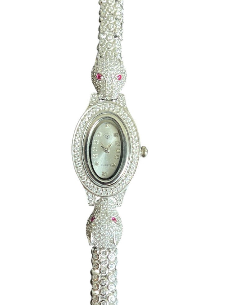 Rhodium Plated Sterling Silver 925 Women’s Watch with White Round Zircons Quartz