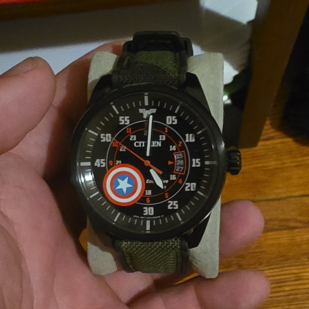 Citizen Eco-Drive Marvel Captain America Black Dial Green Strap 43mm 100m Date