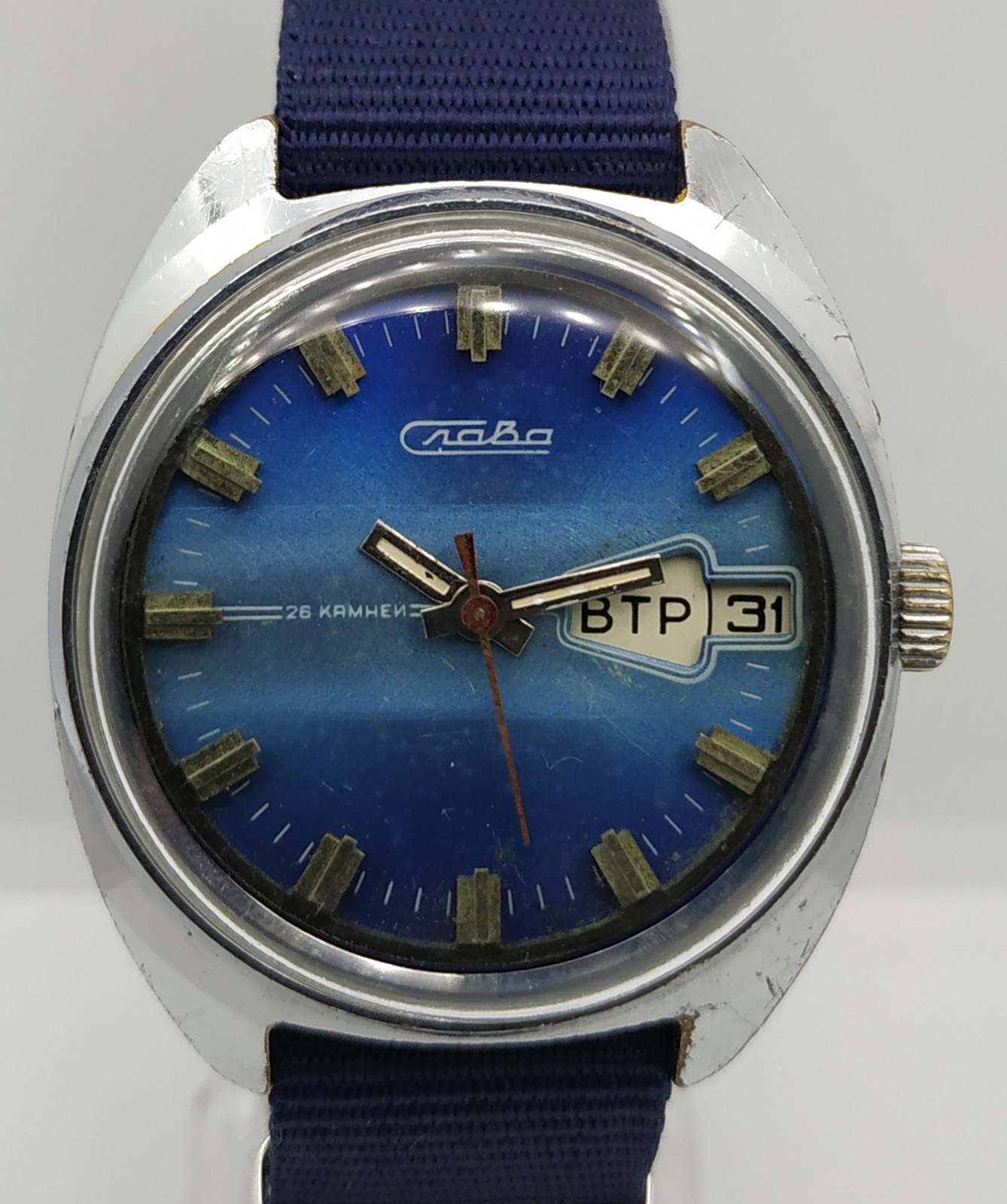 Casual Men’s Vintage Watch SLAVA Blue USSR Mechanical SERVICED Retro Soviet ☭