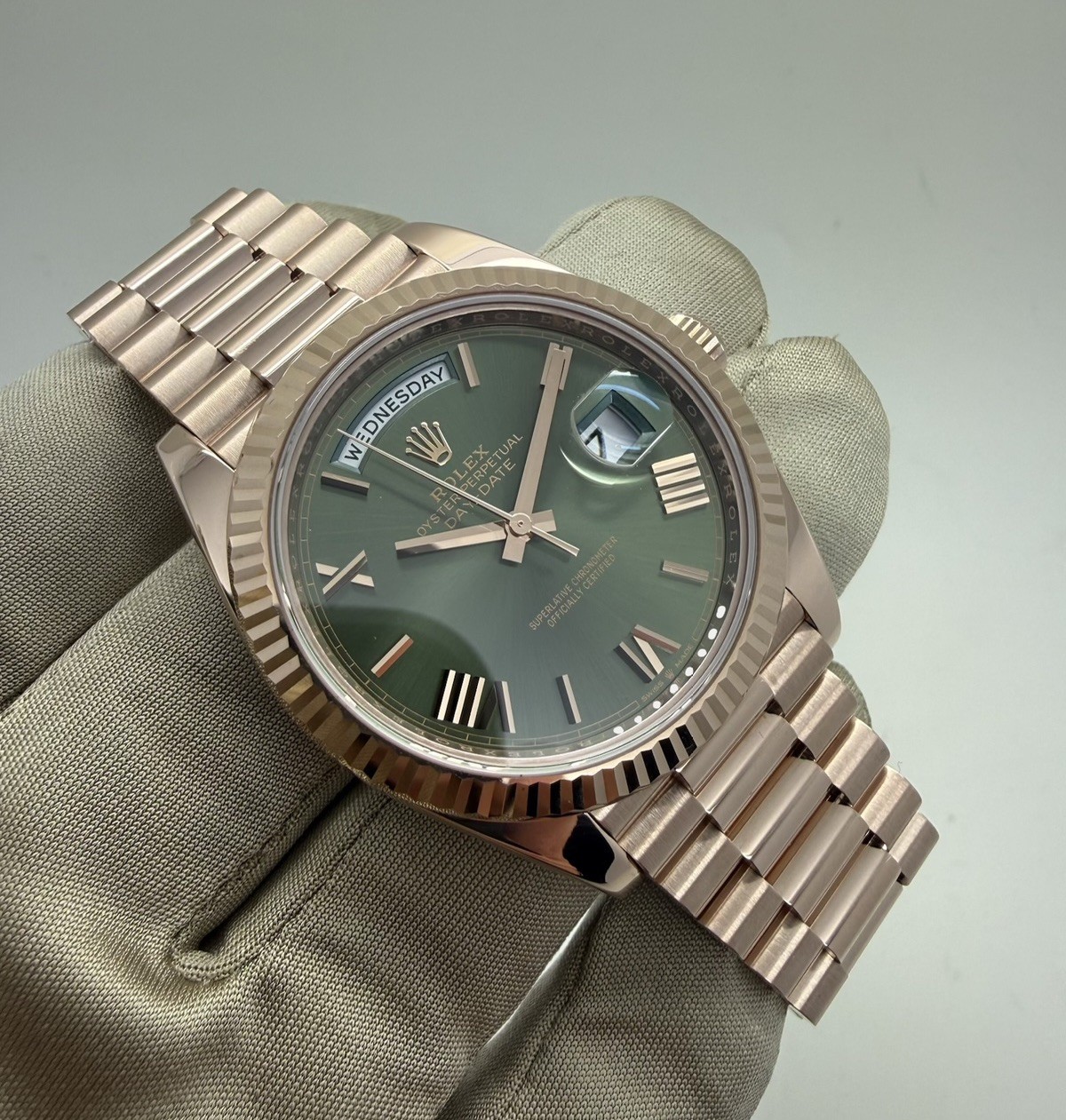 Rolex Day Date President Rose Gold Green Olive 40mm Auto Watch 228235 *2026 RSC*
