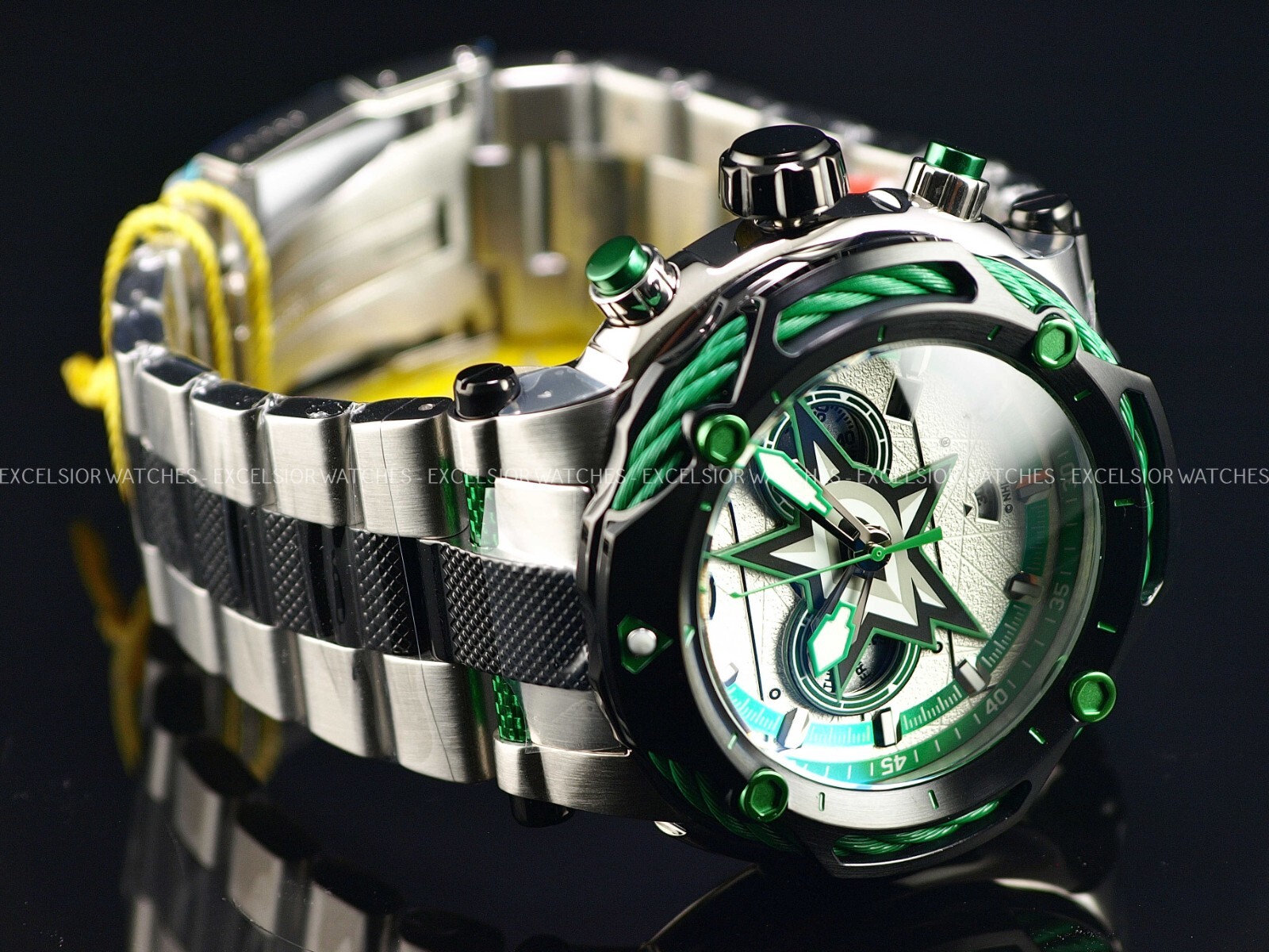 NWD Invicta 60mm Mens NHL DALLAS STARS BOLT Swiss Quartz Chronograph TT SS Watch