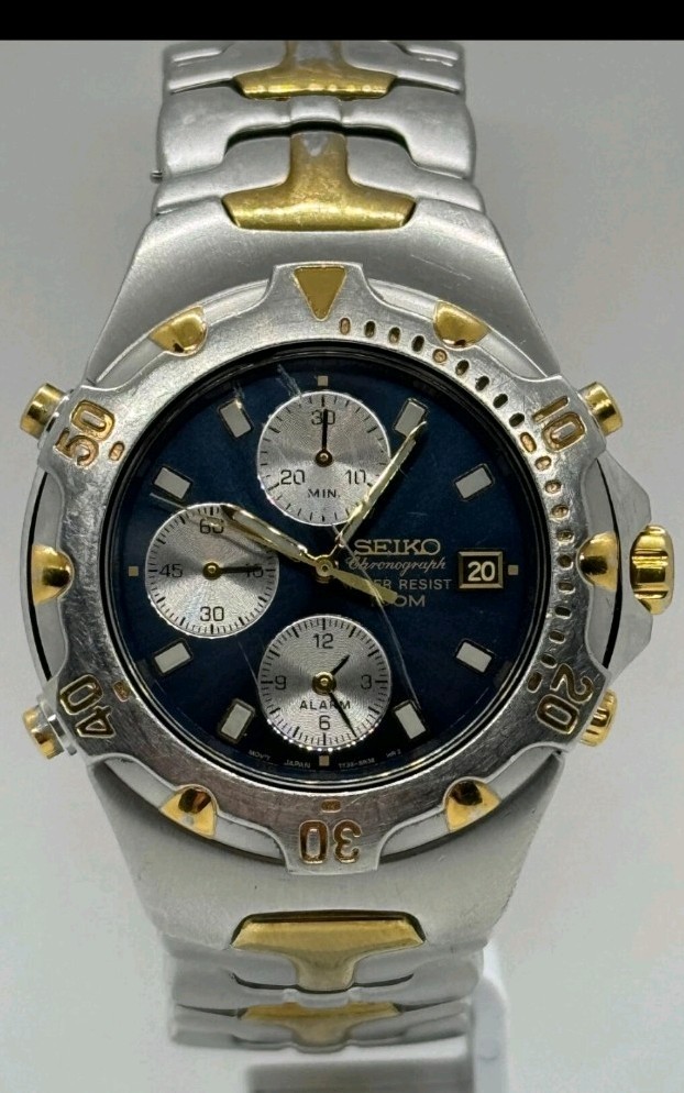 Vintage Seiko 7T32-6M49 Chronograph Alarm Men’s Wrist Watch Japan Rare 100m