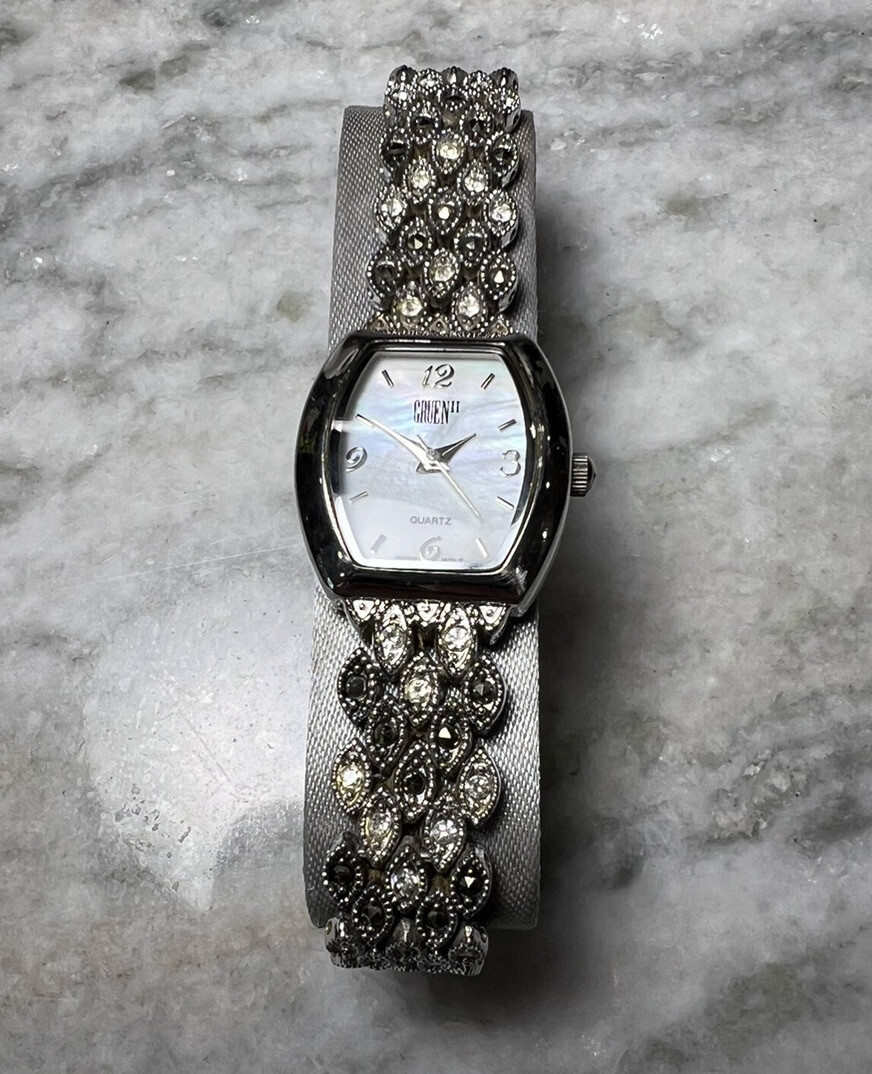 Vintage Gruen II Ladies Bracelet Silver Tone Watch, Crystal/Marcasite, Works