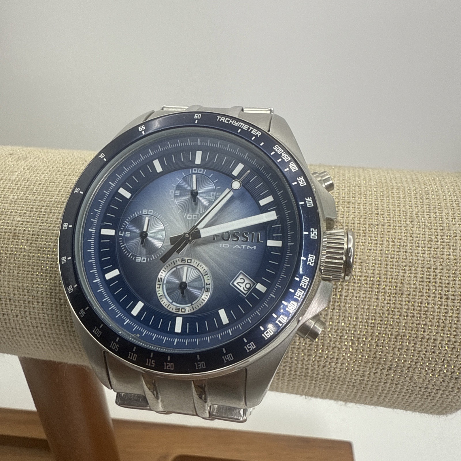 Fossil Men’s chronograph Starburst dial Bracelet Blue Analog Dial Watch Tachy