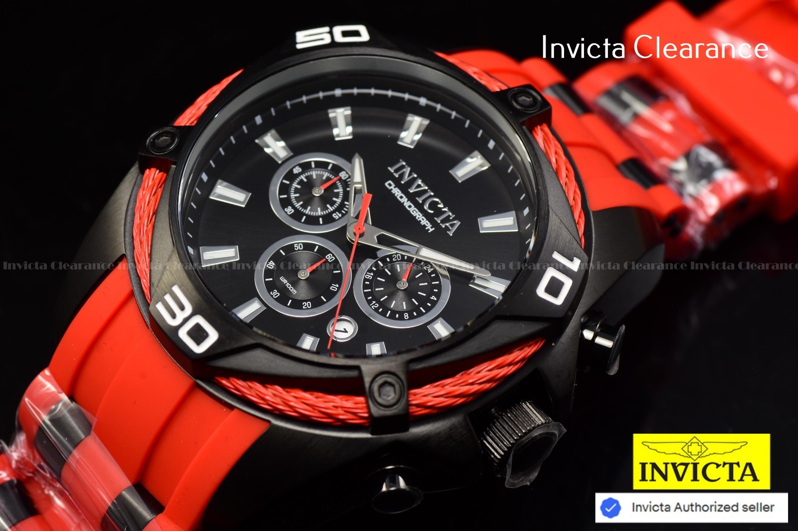 Invicta Men’s Bolt 50mm Chronograph RED/BLACK Silicone Band Quartz Watch-NEW