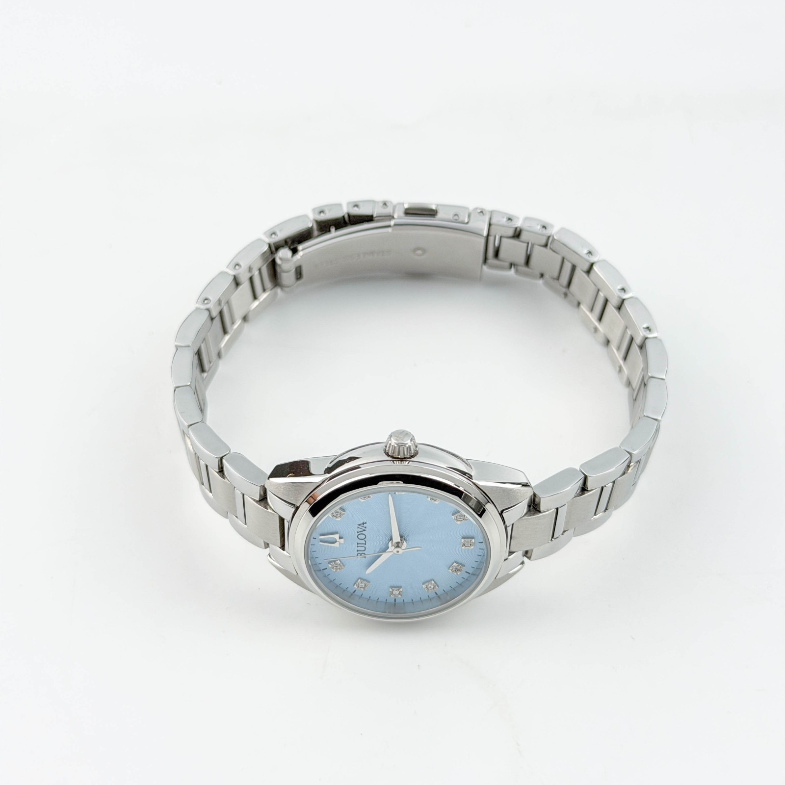 Bulova Ladies Sutton 96P250 Quartz Steel Watch Diamond Accent Light Blue Dial