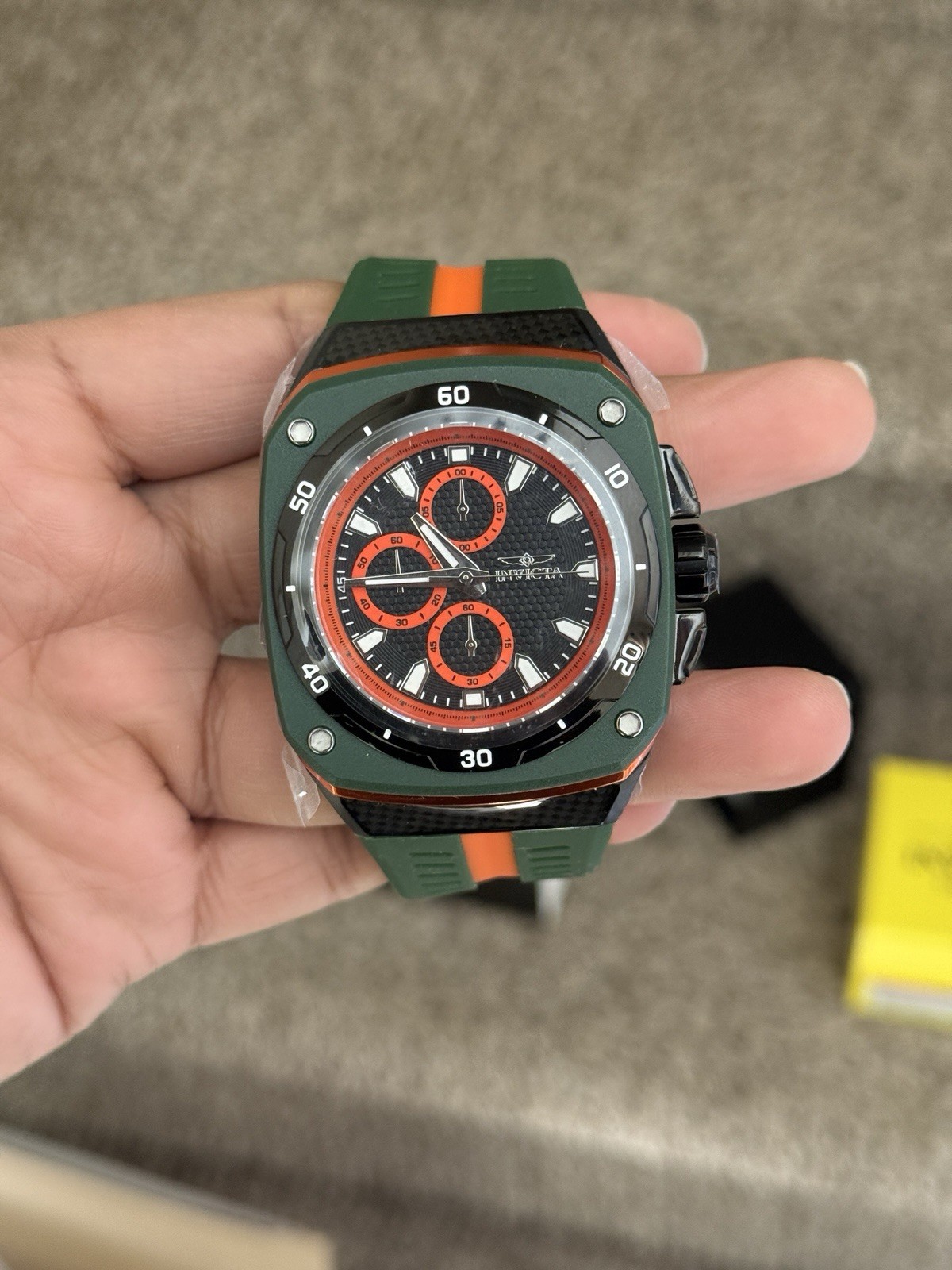 Invicta Black and Orange Chronograph Watch Mens rubber strap