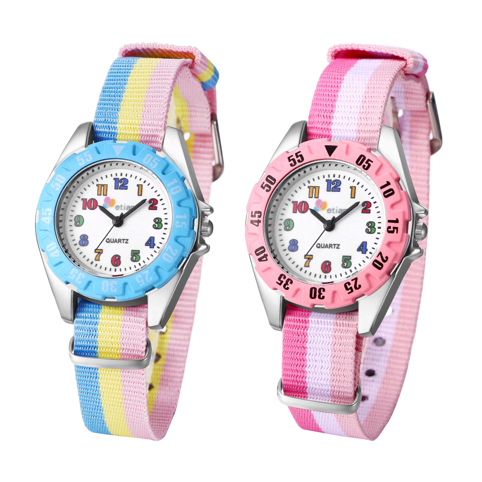 Kids Boys Girls Striped Nylon Strap Watch Quartz Wrist Watches Birthday Gift