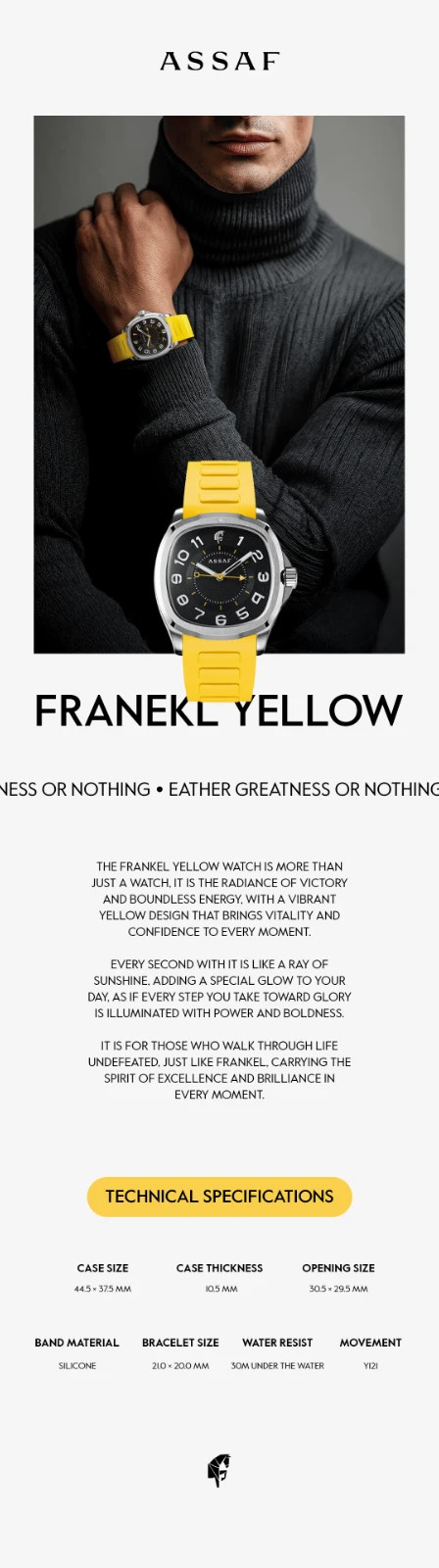 Luxury Frankel Yellow Watch – Men’s Stylish Authentic Saudi ASSAF Brand