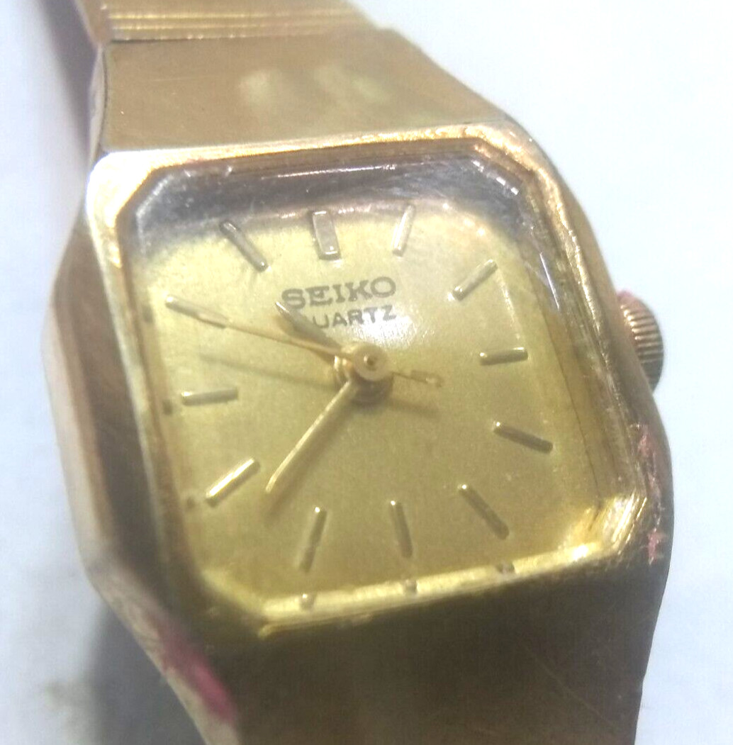 Seiko Quartz Dress Watch Women 7321-5409 All Gold New Bat Works Great Vintage !!