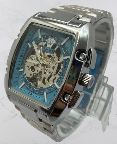 Refurbished Rare Versace Dominus Skeleton Sky-Blue Dial Automatic Working Watch
