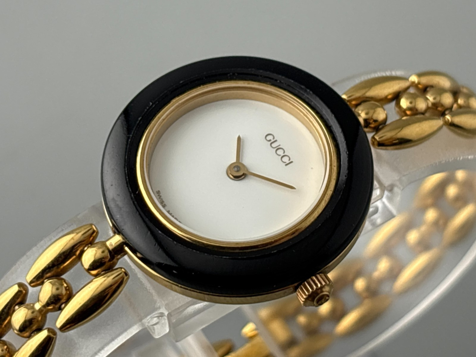 [Excellent] Gucci Change Bezel 1200 Gold Metal Black Watch Auth Vintage
