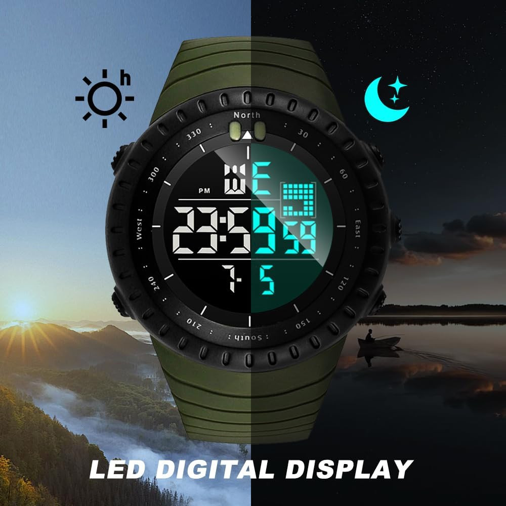 KXAITO Men’s Military Digital Sports Watch 50M Waterproof LED Alarm Stopwatch