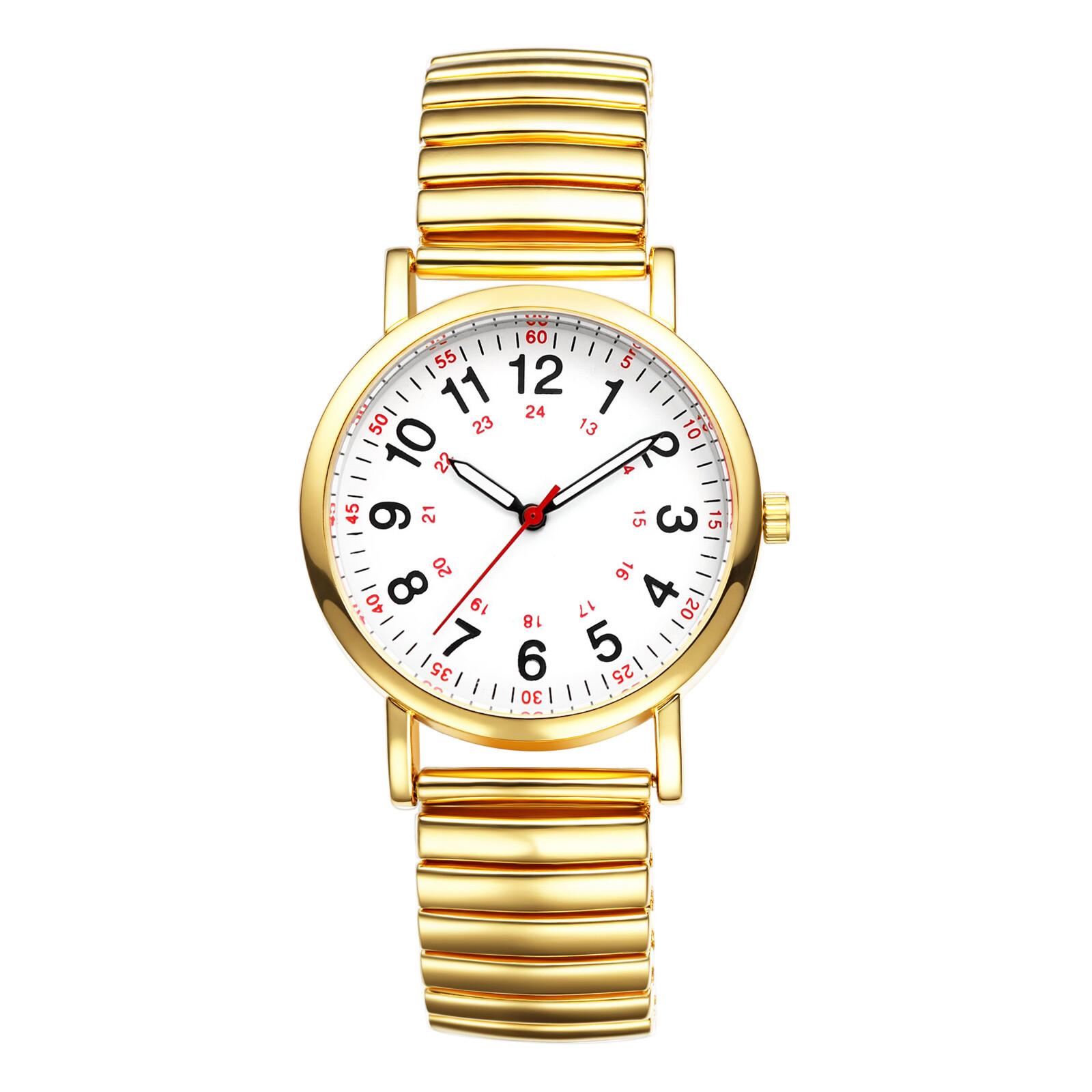 Women’s 12H/24H Big Dial Easy Reader Elastic Band Analog Quartz Cuff Wrist Watch