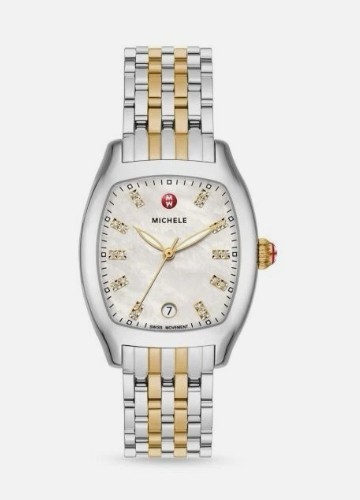 NWT MICHELE Joli Two Tone Stainless Steel & Diamond Bracelet Watch MWW34A000002