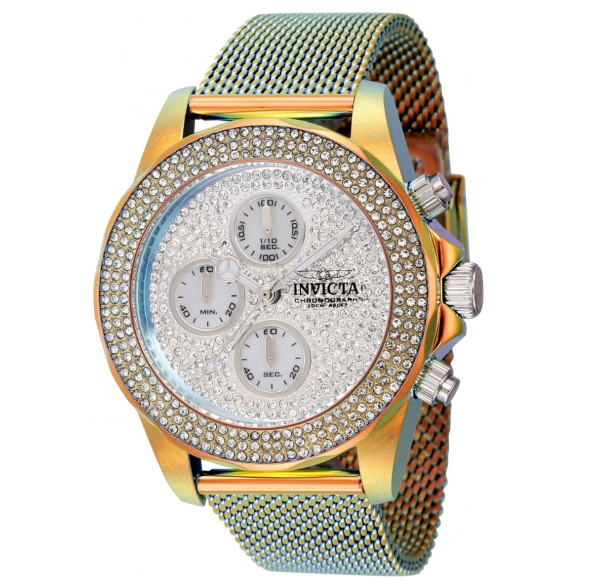 Invicta Pro Diver Fire Amber Women’s 518 Pave Crystals Quartz Chrono Watch 44257