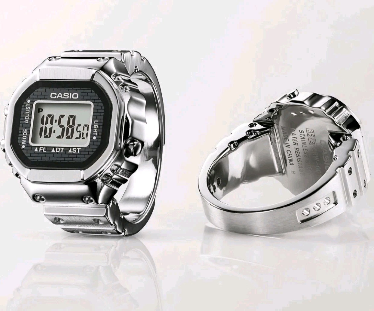 Casio 50th Anniversary Sliver Digital Steel Ring Watch CRW001-1