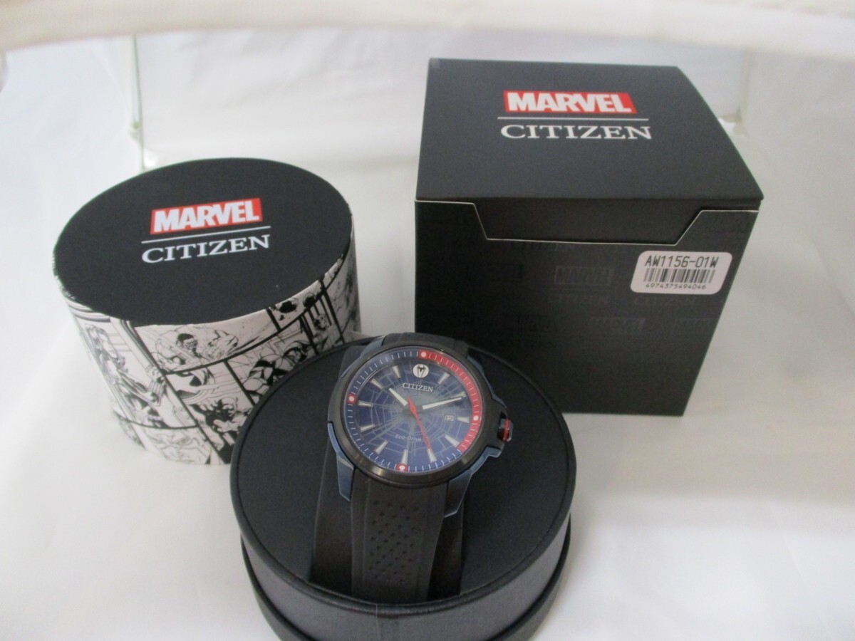 working Unused CITIZEN marvel Spider-Man Eco-Drive solar radio wave wristwatch
