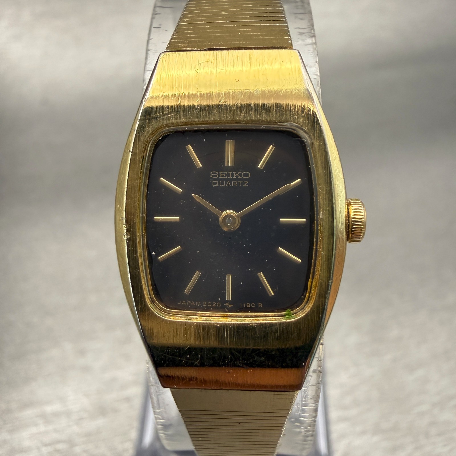 Seiko Watch Women 16mm Brown Dial Gold Tone Rectangle 2C20-5559 New Battery VTG