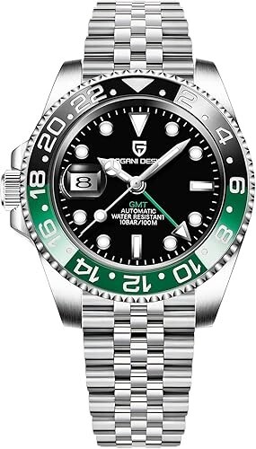 PAGANI DESIGN PD-1662 Black/Green 40mm Luxury GMT Men Mechanical Wristwatch 100M