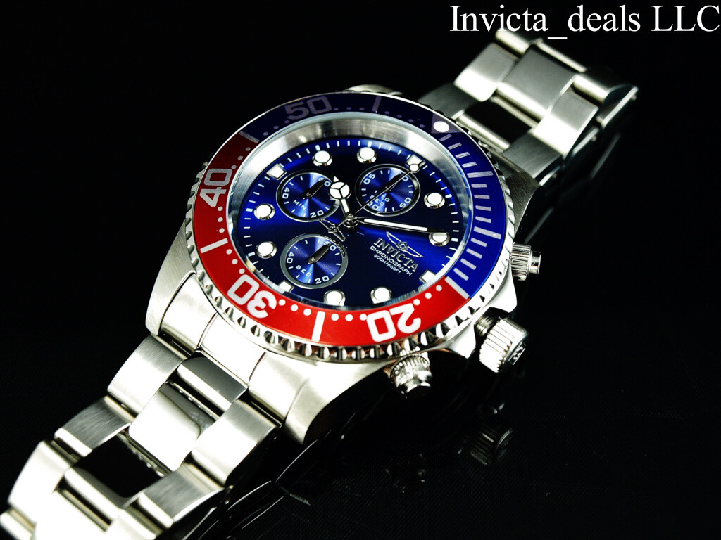 Invicta Men’s 43mm PRO DIVER PILOT Chronograph Blue Dial Red & Blue Bezel Watch