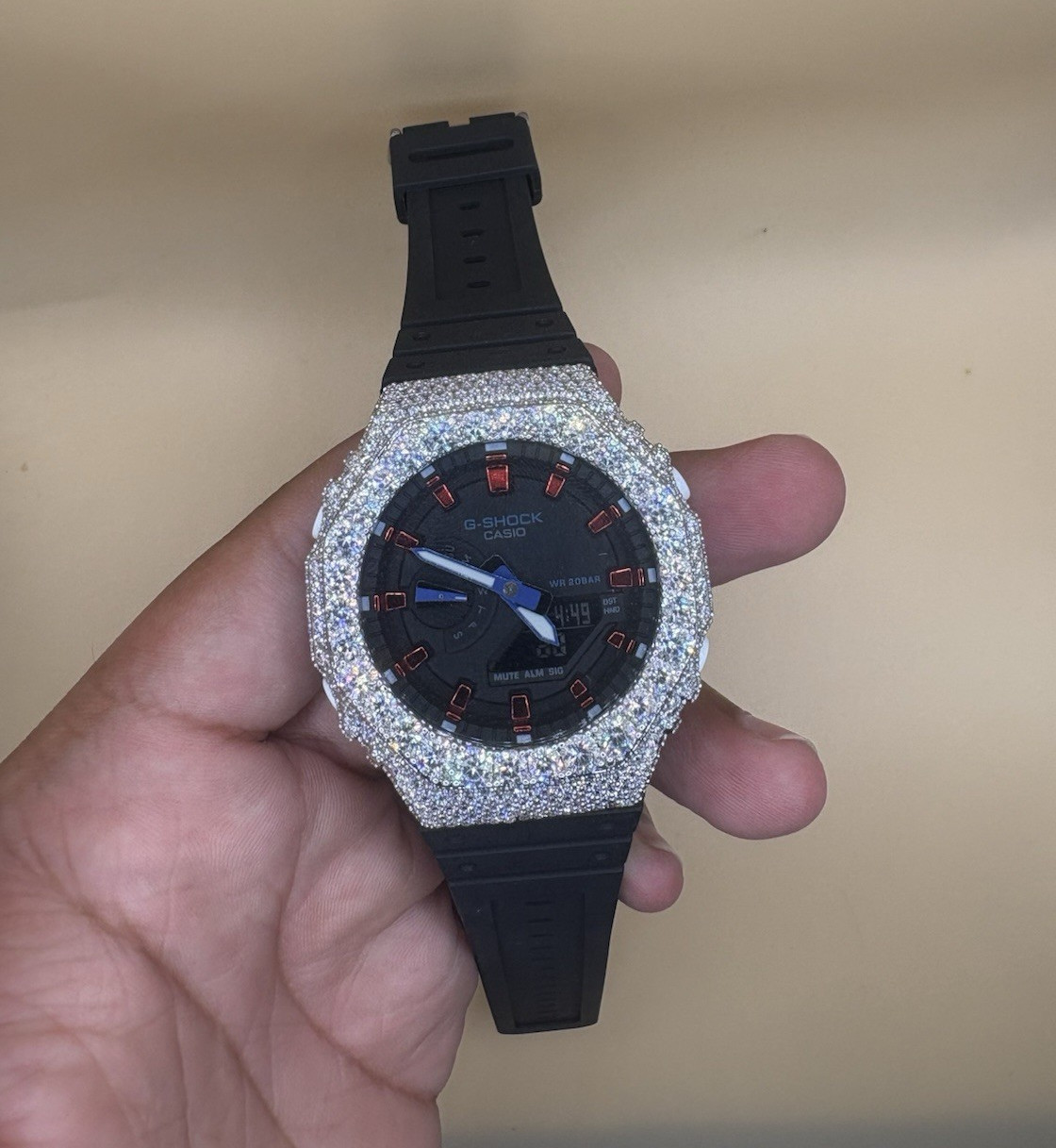 Moissanite Casio G-SHOCK GA-2100 Analog-Digital Quartz 200m Black Silver Bezel