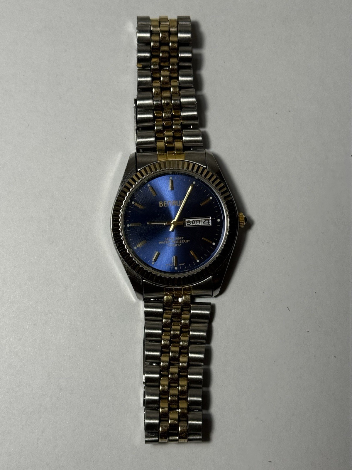 Benrus BNW700 Quartz Day Date 30m Two-Tone Bracelet Blue Dial (needs battery)