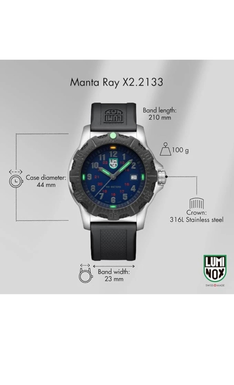 Luminox Men’s Manta Ray Steel X2.2133 Blue Dial Polyurethane Watch