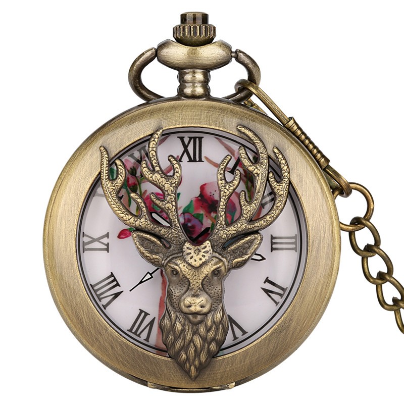 Bronze/Gold Tone Small Animals Theme Quartz Pocket Watch Sweater Chain Gifts