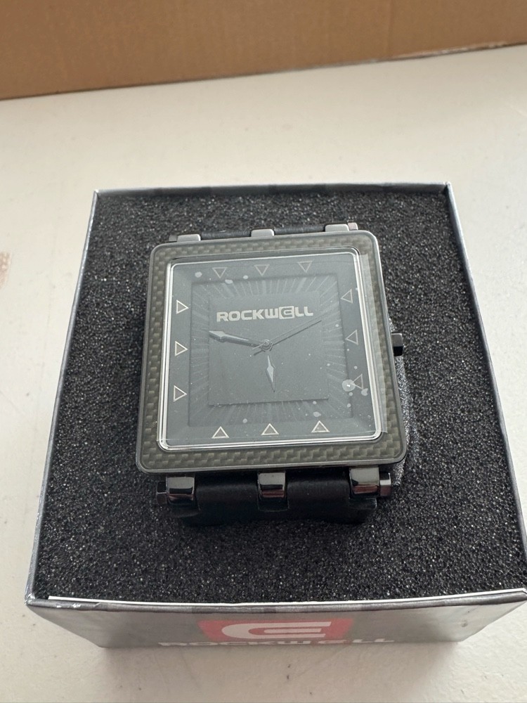 Rockwell CF 108 Square Watch Black Leather Swiss Movement Carbon Fiber Bezel