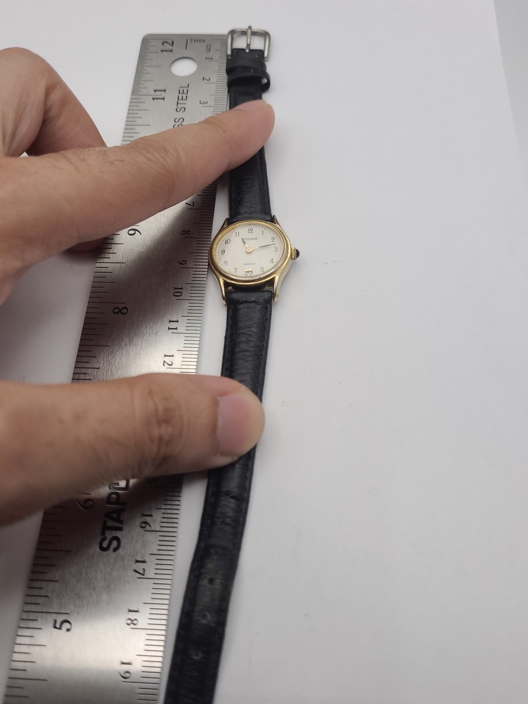Vintage Pulsar Watch Women Gold Tone Date V248-0010 Leather Band New Battery