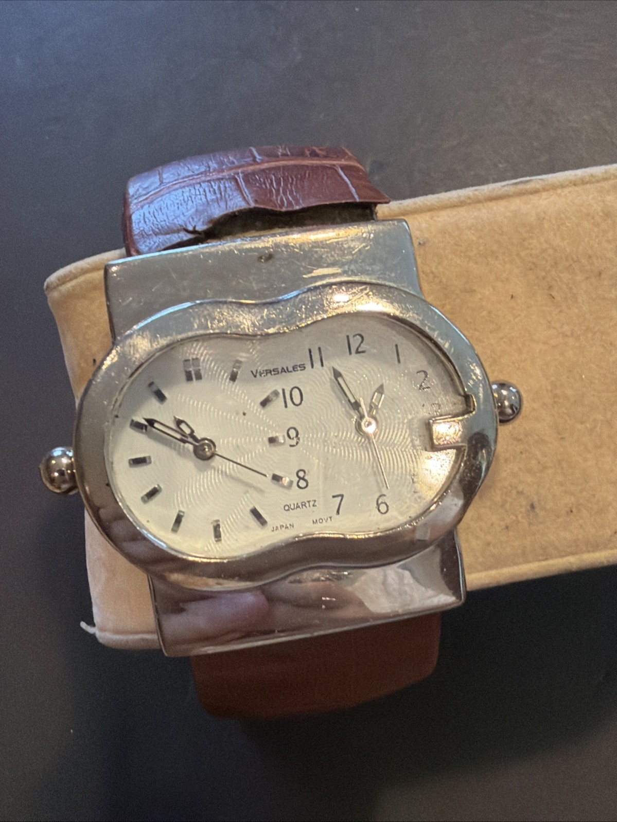 X48 Vintage Versales Quartz Dual Time Cuff-Bangle Watch Untested As Is Condition