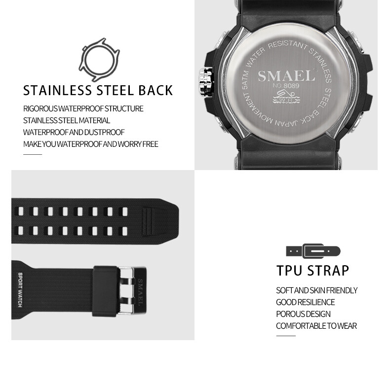 SMAEL Watch Student Digital Dual Display Calendar Waterproof Wristwatch