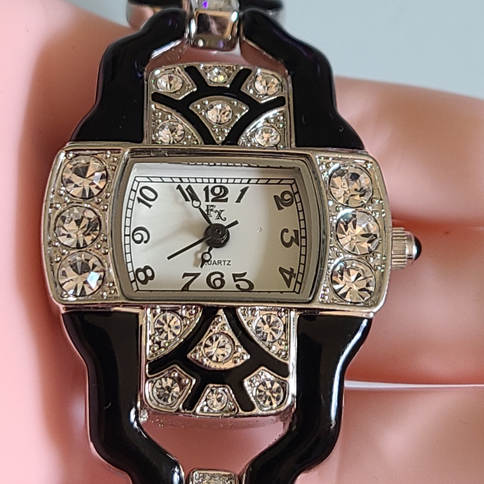 FRANZ XAVIER GORGEOUS DECO RHINESTONE BRACELET WATCH IN WORKING CONDITION FAB