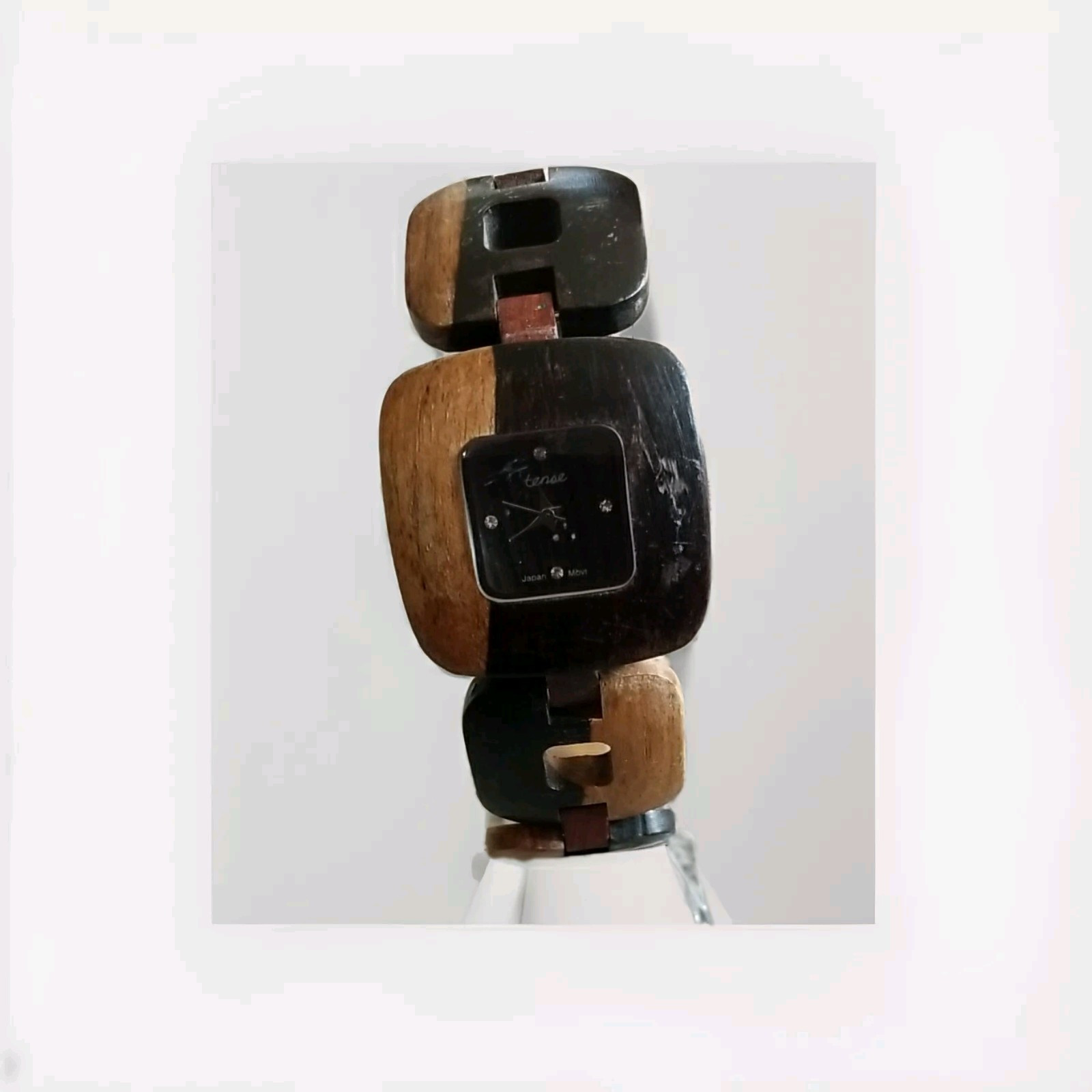 Tense 1971 Wood Square Multi-color Unique Wood Women’s Watch **NEW BATTERY** OF