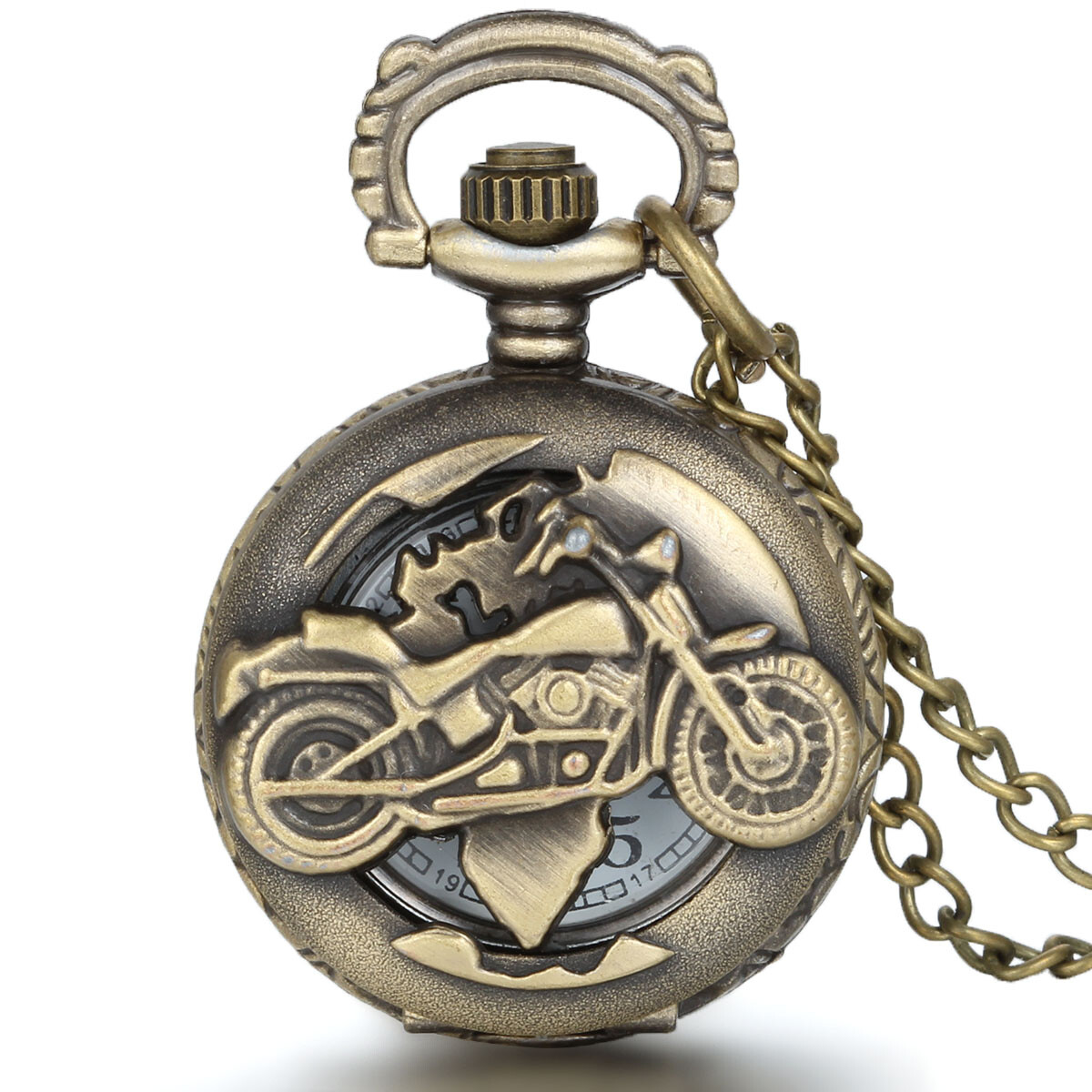 Vintage Biker Motorcycle Quartz Half-hunter Pocket Watch Pendant Necklace Chain